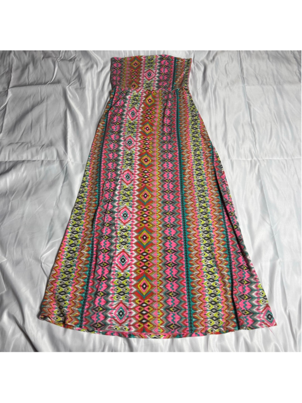 Women's Roxy Pink Green Geometric Strapless Maxi Dress Juniors S